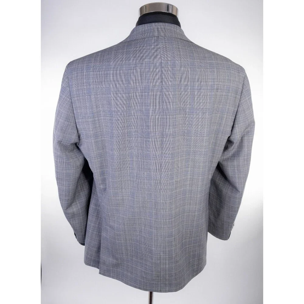 Calvin Klein 2-Pcs Plaid Gray Wool Suit Jacket Blazer 46R Pants 42X28 2-Button